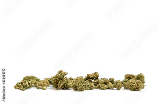 Cannabis buds on white background. Isolated marijuana buds. photo