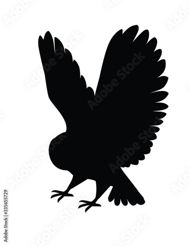 Cute flying barn owl (tyto alba) with white face and brown wings cartoon wild forest bird animal design flat vector illustration isolated on white background