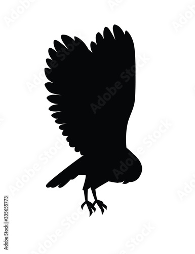 Cute flying barn owl (tyto alba) with white face and brown wings cartoon wild forest bird animal design flat vector illustration isolated on white background