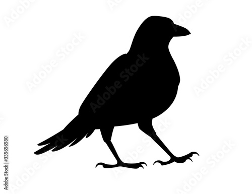Black silhouette raven bird cartoon crow design flat vector animal illustration isolated on white background
