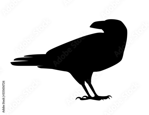 Black silhouette raven bird cartoon crow design flat vector animal illustration isolated on white background