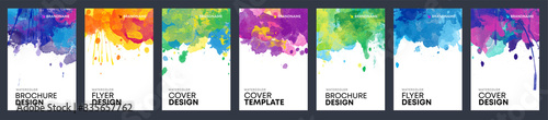 Bundle of bright watercolor background templates for booklet, brochure or flier