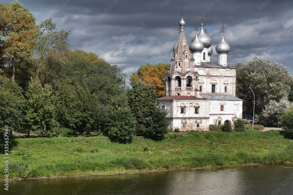 Ancient church on the river bank in Vologda