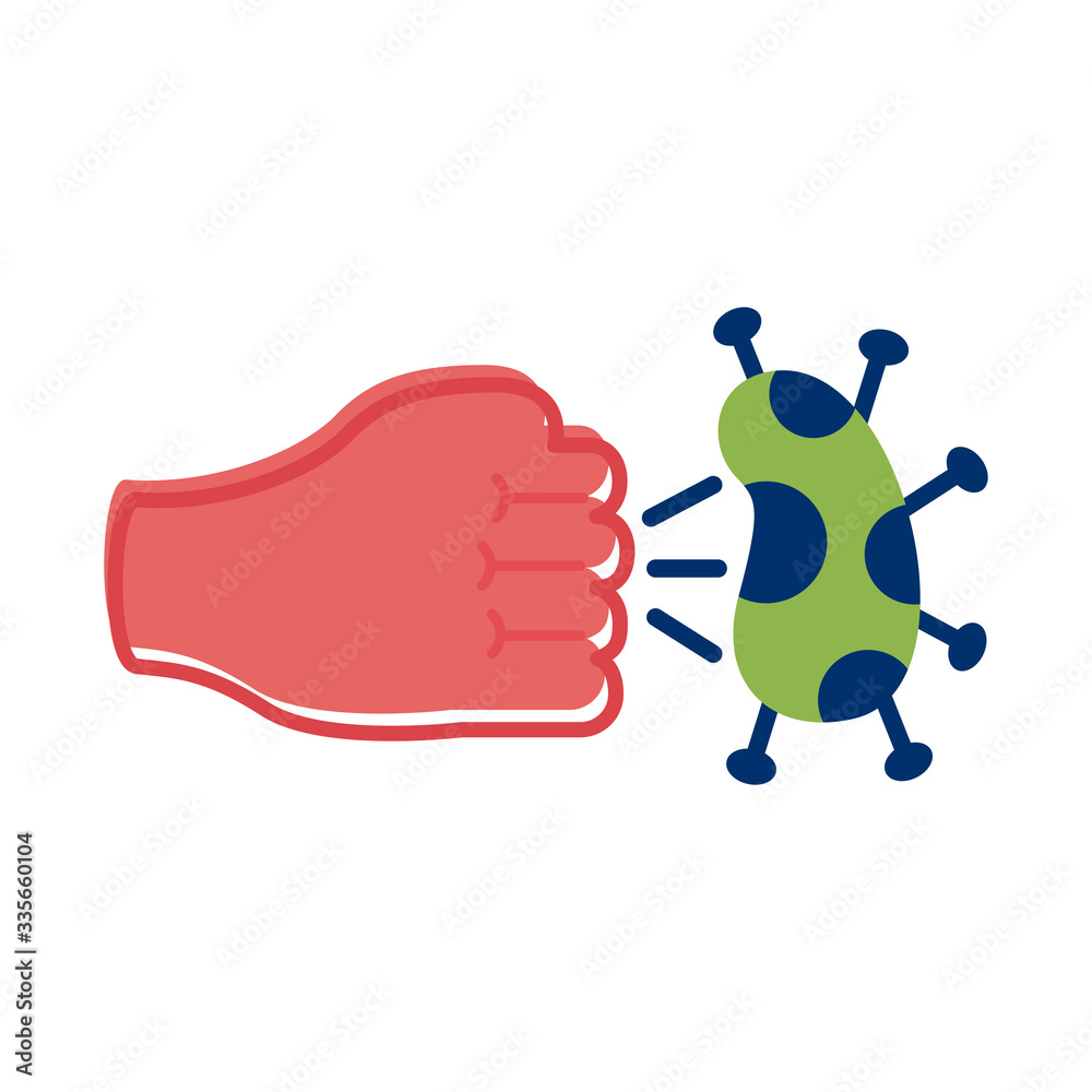 fist hand hitting covid 19 particle flat style icon fist hand hitting covid 19 particle flat style icon