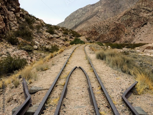 Old abandoned railroad tracks in the western Argentina high desert 