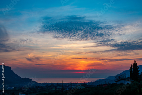 Italy  Veneto  Garda -  8 february 2020 - A sunset on Lake Garda