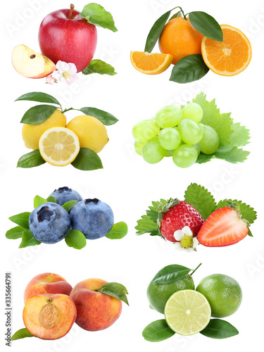 Food collection fruits apple orange berries blueberries apples oranges fresh fruit isolated on white