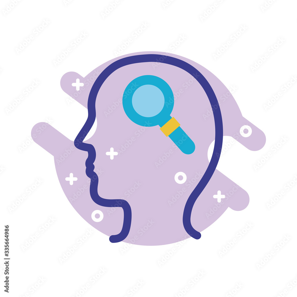 profile with magnifying glass mental health line style icon profile with magnifying glass mental health line style icon