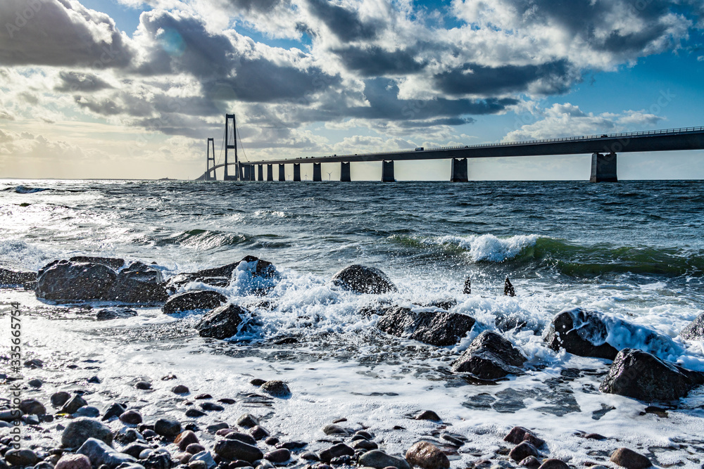 Obraz premium Storebaeltsbroen bridge over the sea, Denmark