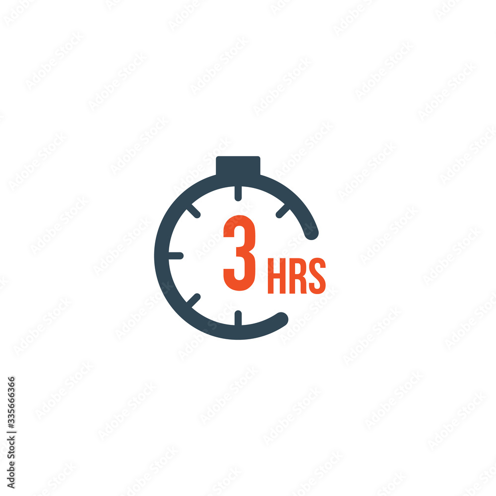 3 hours round timer or Countdown Timer icon. deadline concept. Delivery timer. Stock Vector illustration isolated on white background. 3 hours round timer or Countdown Timer icon. deadline concept. Delivery timer. Stock Vector illustration isolated on white background.