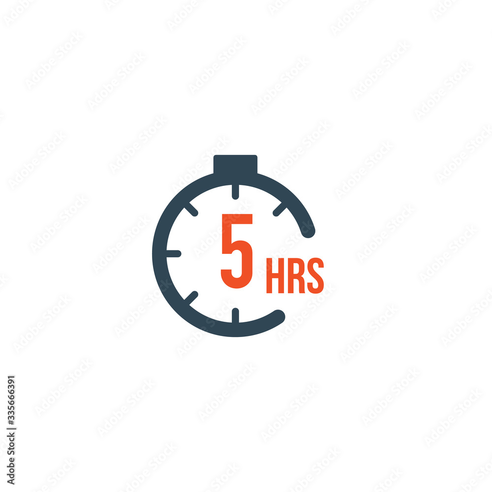 5 hours round timer or Countdown Timer icon. deadline concept. Delivery timer. Stock Vector illustration isolated on white background. 5 hours round timer or Countdown Timer icon. deadline concept. Delivery timer. Stock Vector illustration isolated on white background.