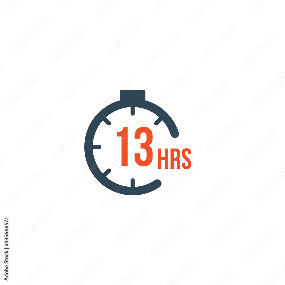 13 hours round timer or Countdown Timer icon. deadline concept. Delivery timer. Stock Vector illustration isolated on white background.