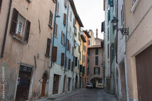 Typical street in Brescia Old Town, Lombardy, Italy.