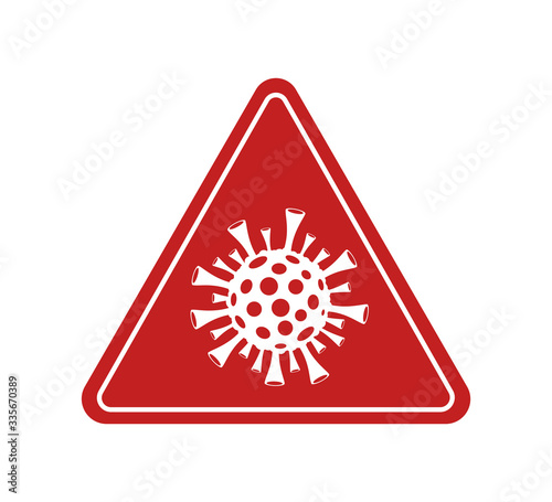Red Stop Coronavirus sign. COVID-19 quarantine. 2019 and 2020 nCov Coronavirus icon. Infection of coronavirus pandemic isolated on white. Virus cell from China. Vector illustration