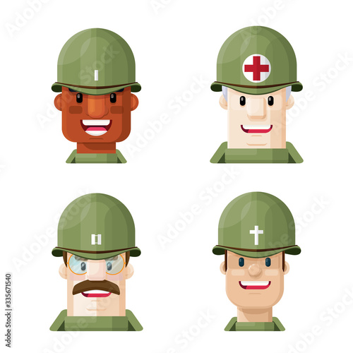 Flat Vector World War Two Soldiers Graphic Icon Set
