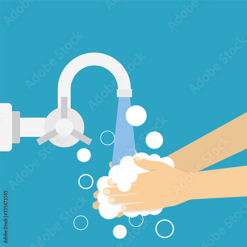 Washing hands with soap palm to palm. Vector Illustration in flat style