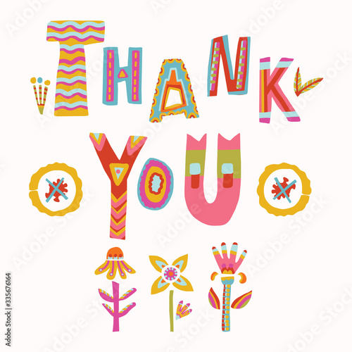 Thank you quote to care and key workers. Fight corona virus covid 19 motivational message.  Cheerful thankful gratitude clipart with beright floral lettering. Appreciation card for social media.