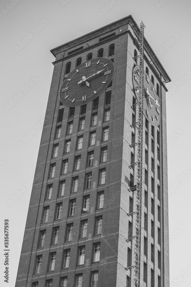 Clock Tower on Black and White 