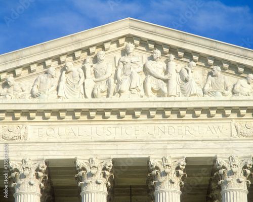 Carved figures in  pediment of the United States Supreme Court Building, Washington D.C.