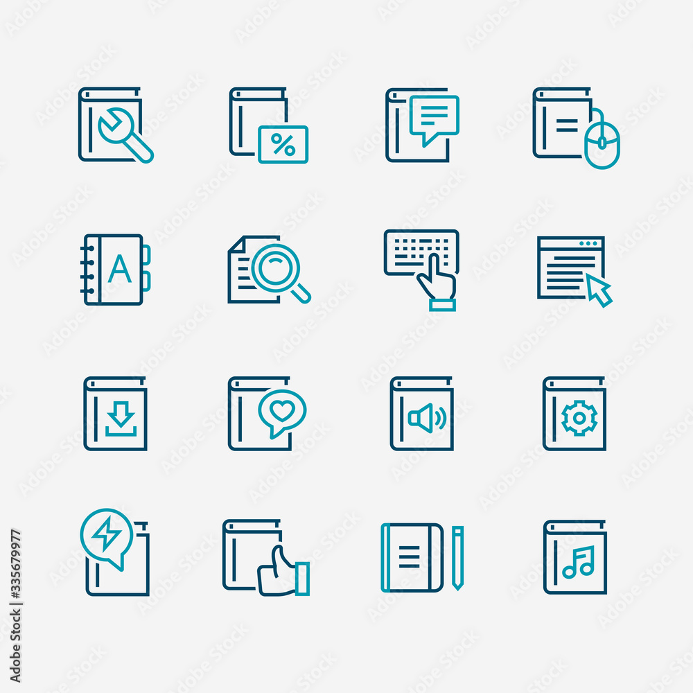 Book icon set in thin line style
