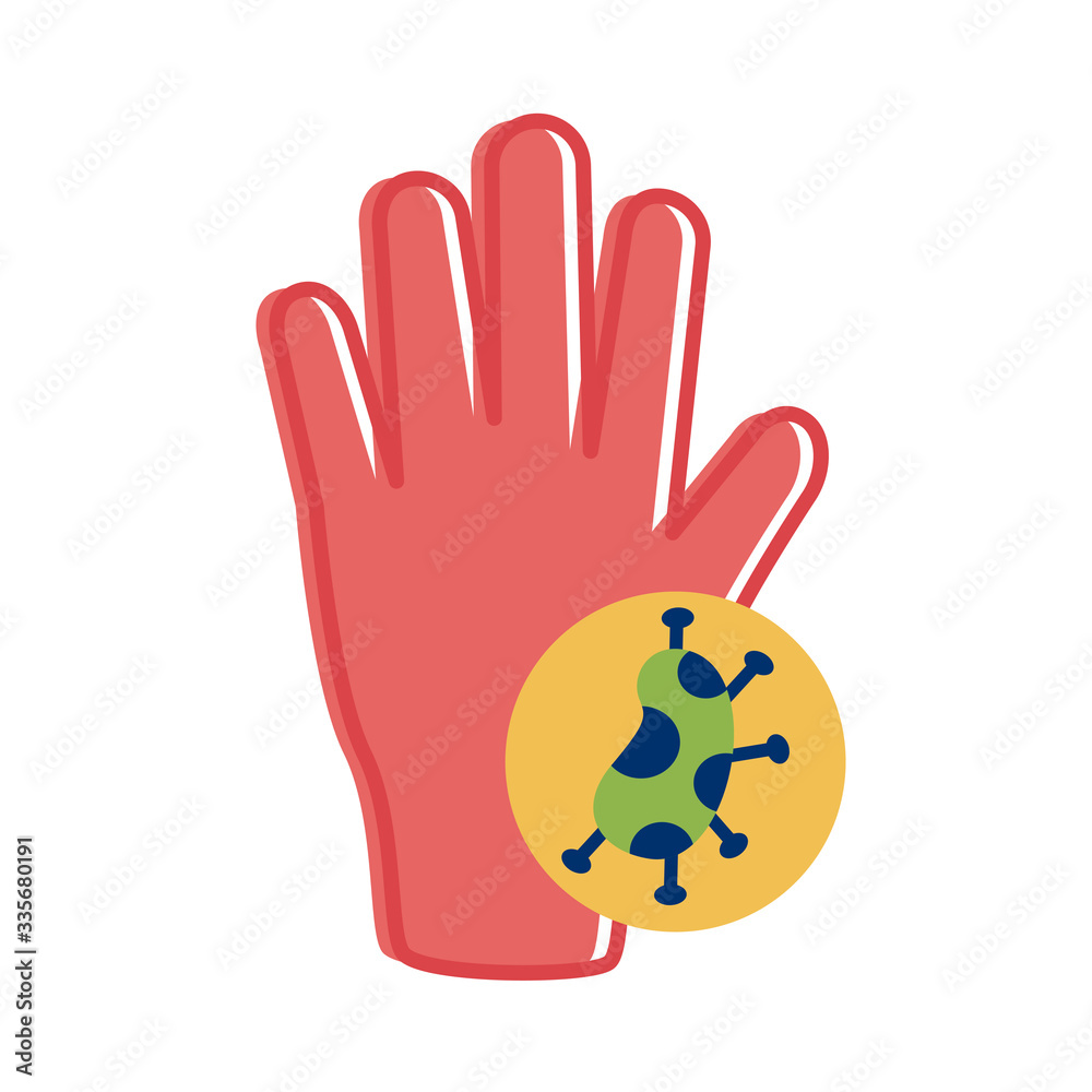 hand with covid 19 particle flat style icon hand with covid 19 particle flat style icon