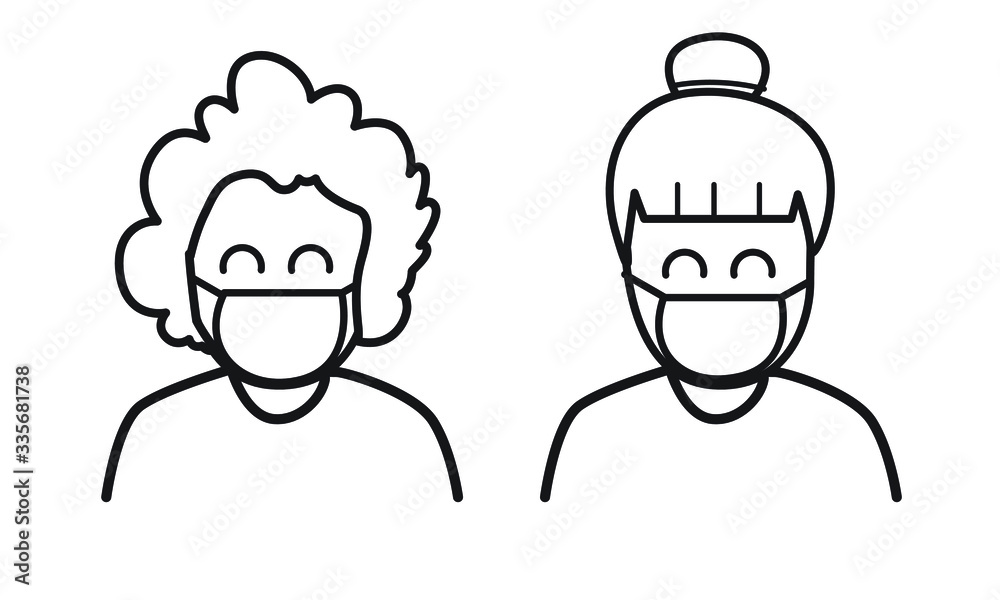 Vector, icons, stripes people wear a mask to prevent dust and germs, on a white background Vector, icons, stripes people wear a mask to prevent dust and germs, on a white background