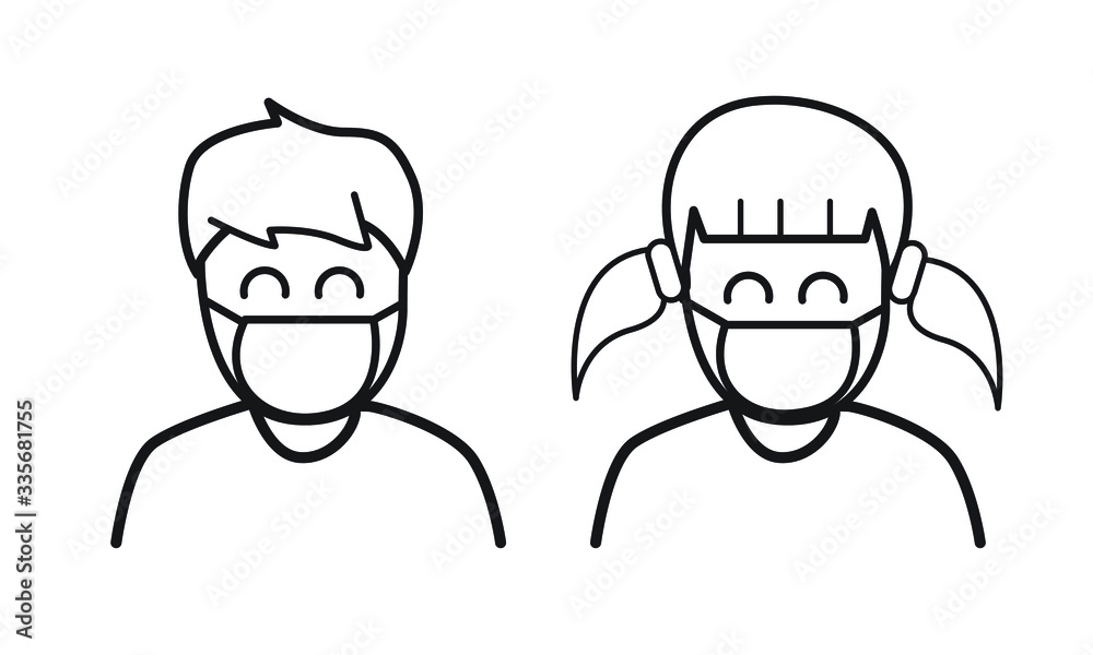 Vector, icons, stripes people wear a mask to prevent dust and germs, on a white background Vector, icons, stripes people wear a mask to prevent dust and germs, on a white background