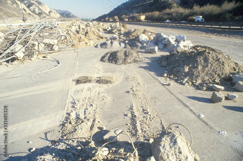 The remnants of a freeway collapse after the Northridge earthquake in 1994