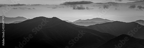 Black and White of Smokey Mountains at Sunset