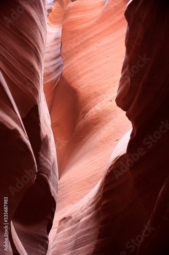 Page, Arizona / USA - August 05, 2015: Rock formations inside Upper Antelope Canyon, Page, Arizona, USA