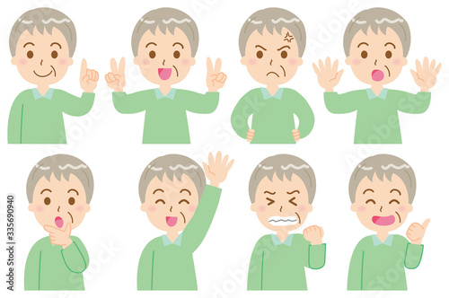高齢男性　セット　主線無し　イラスト
