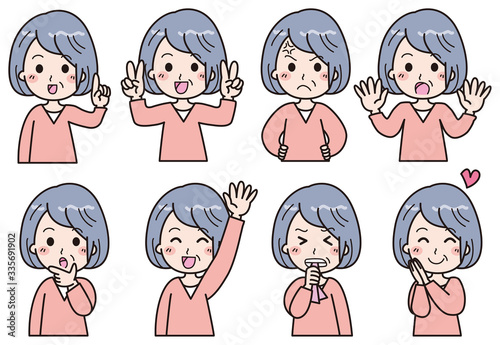 高齢女性　セット　イラスト