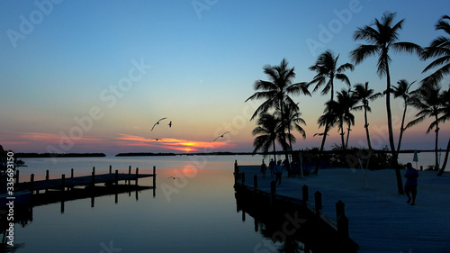 Small beautiful pier in the Keys of Florida at sunset