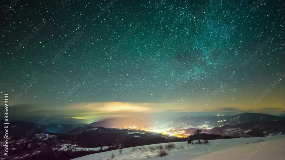 Starry sky time lapse in Carpatian mountains, 4k timelapse, 4096x2304, photographed on Nikon D800 camera.