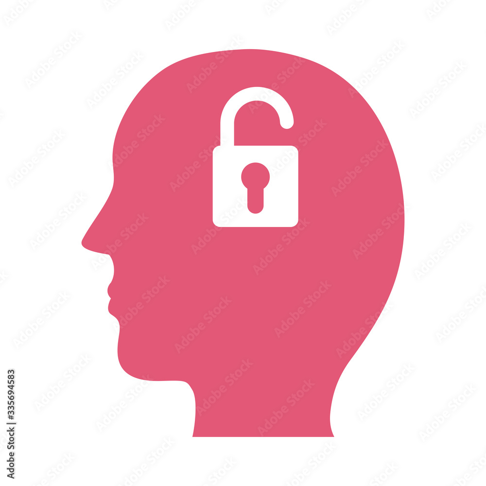 profile with padlock mental health silhouette style icon profile with padlock mental health silhouette style icon