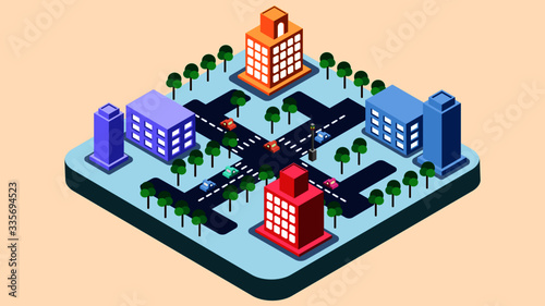 Smart city or intelligent building isometric vector concept.Modern flat design isometric concept of Smart City for website and mobile website.