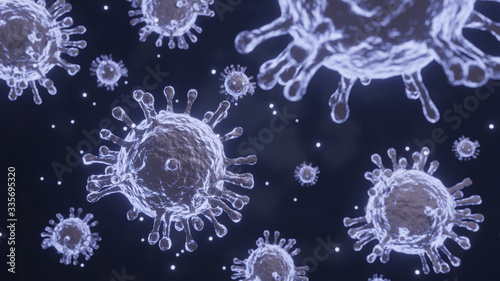 covid-19  coronavirus outbreak  virus floating in a cell environment   coronaviruses influenza background  viral disease epidemic  3D rendering of virus  