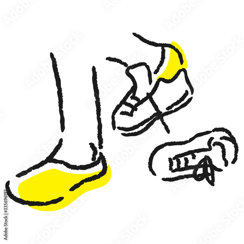 室内で靴を脱いでいるイラスト。