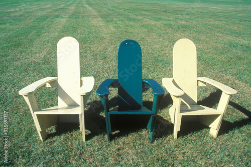 Three lawn chairs on lawn, Middlebury College, VT photo