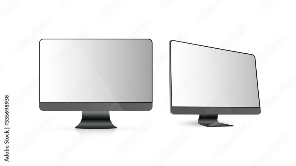 Modern black monitor isolated on a white background. Realistic screen. Vector. Modern black monitor isolated on a white background. Realistic screen. Vector.
