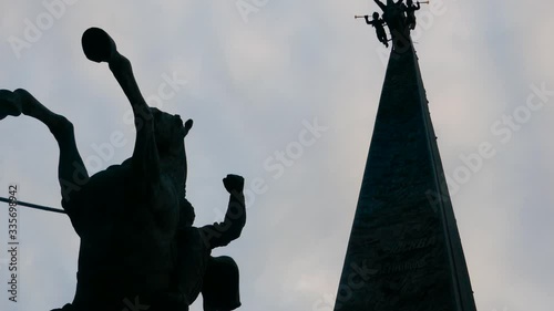 Low angle shot of Bronze Figure Of Goddess Nike On The Victory Monument, Victory Park, Moscow