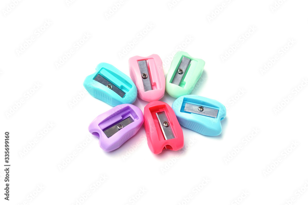 colorful pencil sharpener isolated on white colorful pencil sharpener isolated on white