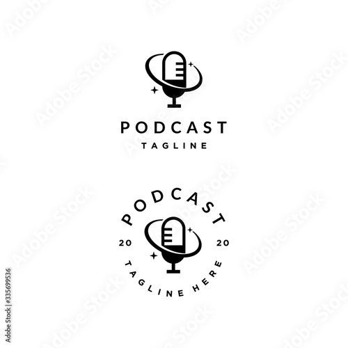 microphone podcast flat logo vector