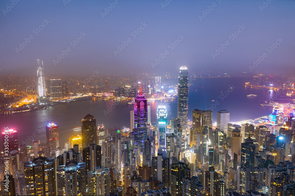 Hong Kong Skyline seen from Victoria Peek at night
