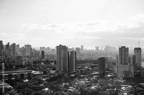 Makati skyline Manila, The Philippines at sunset.