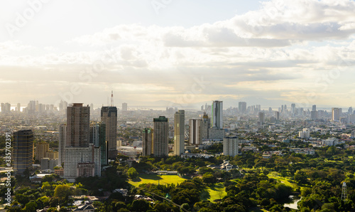 Makati skyline Manila, The Philippines at sunset.