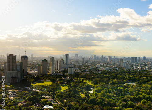 Makati skyline Manila, The Philippines at sunset.