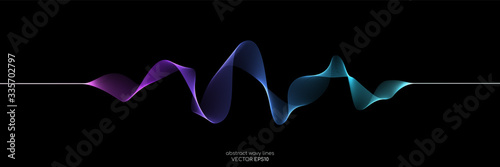 Abstract wave lines dynamic flowing colorful light isolated on black background. Vector illustration design element in concept of music, party, technology, modern.