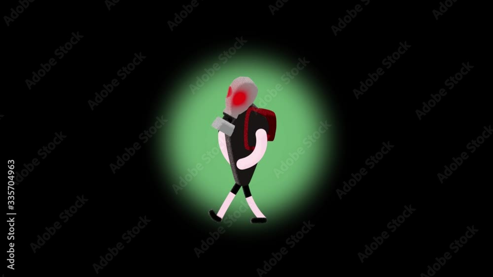 Gas mask animation. 4K looping animation of a man walking whilst wearing a gas mask. Perfect for the topic of coronavirus / covid-19, pandemic / flu. Gas mask animation. 4K looping animation of a man walking whilst wearing a gas mask. Perfect for the topic of coronavirus / covid-19, pandemic / flu.