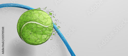 Tennis ball on racket from lines, triangles, particle, Low poly and wireframe design